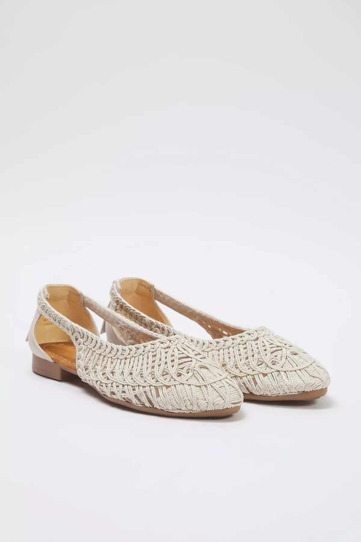 Beige Knitted Patterned Almond Toe Women's Ballerina Ballerina Takss25Be00027