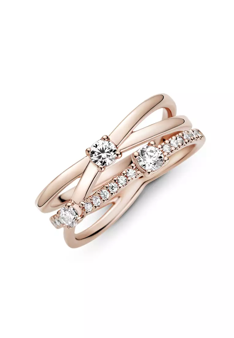 Pandora 14K Rose Gold-Plated Sparkling Triple Band Ring