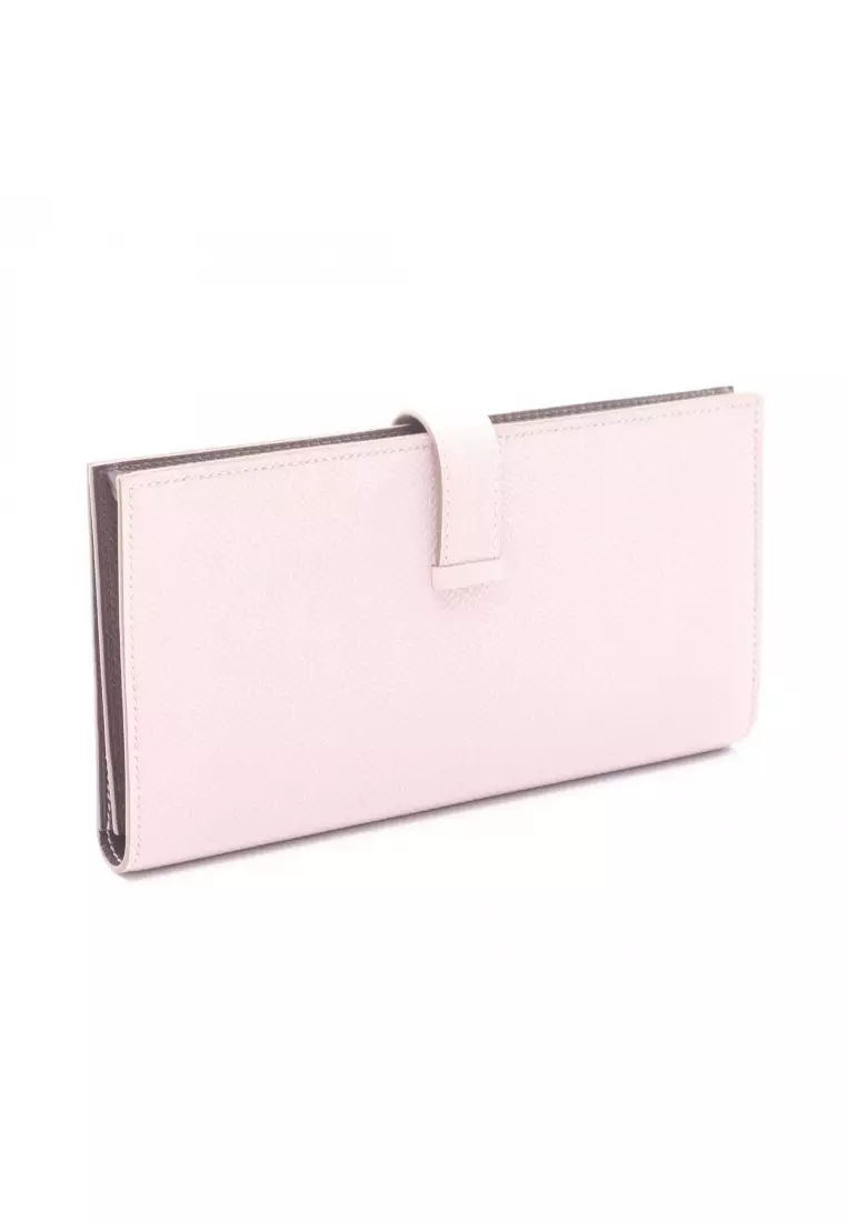 Pre-Loved Hermès bear souffle Verso mauve pail Rouge Serie Bi-fold Long Wallet Veau epsom Light pink silver hardware W engraved