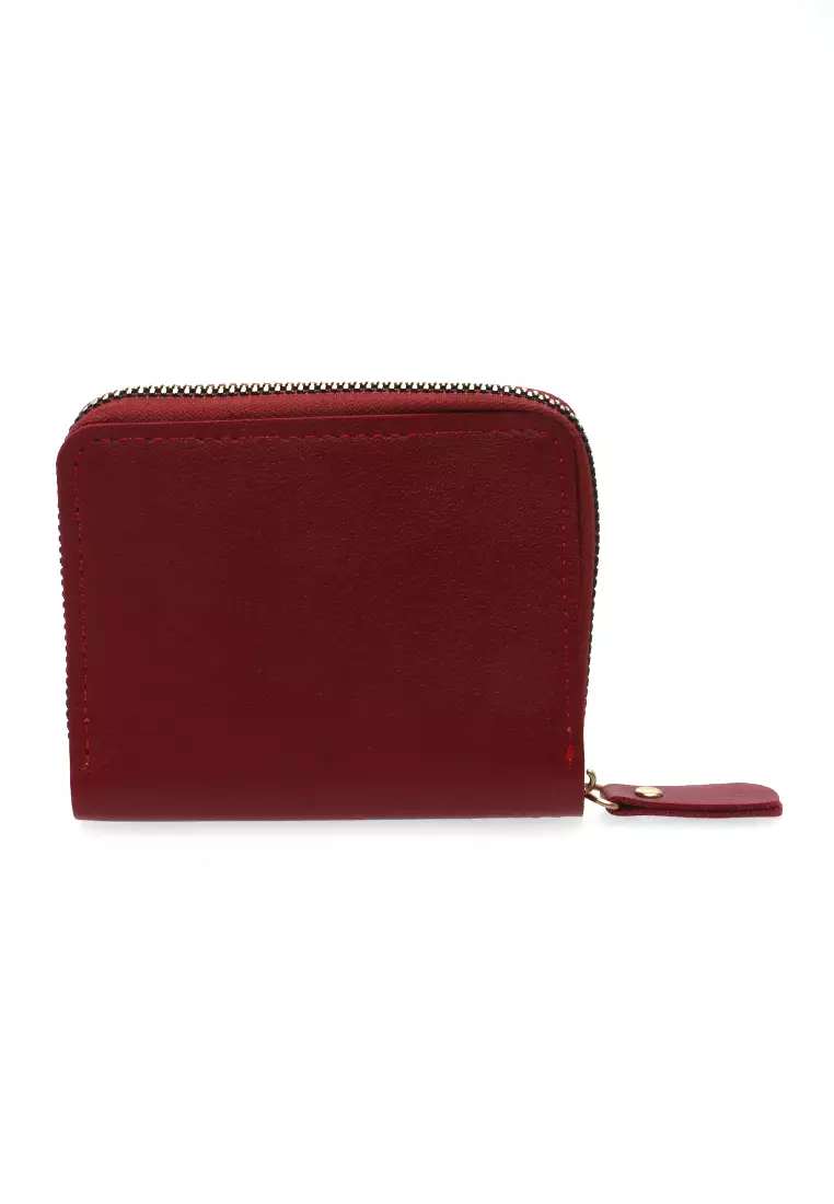 Dompet Zip Motif Kotak-Kotak Design Casual Small Wallet Premium Quality - Merah