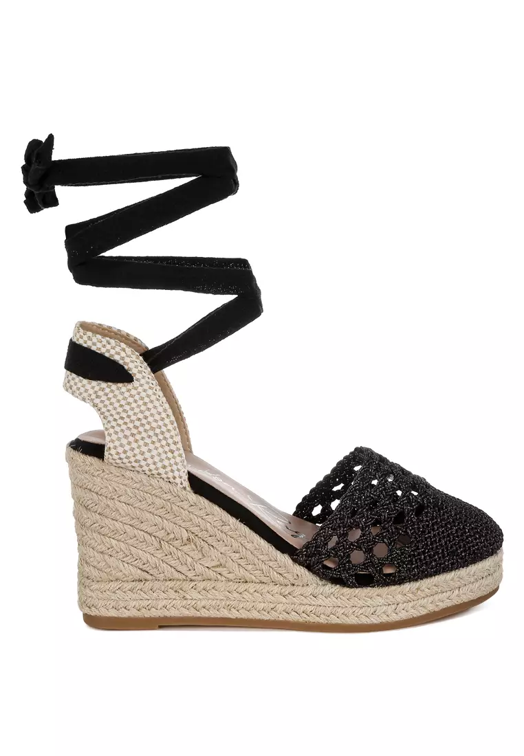 Discount on London Rag  shoes - SKU: Black Woven Lace-Up Espadrille Wedges