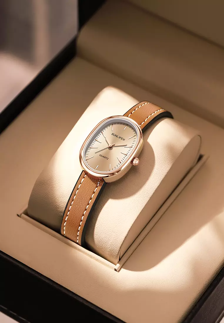 Jam Tangan Wanita Anggun Kuarsa Tali Kulit Gaya Antik Korea Jam Tangan Cewek SL6083 Brown