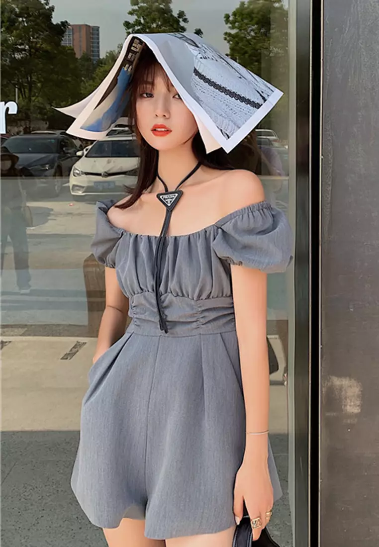 Casual High Waist Pleated Wide Leg Jumpsuit A22050310GY