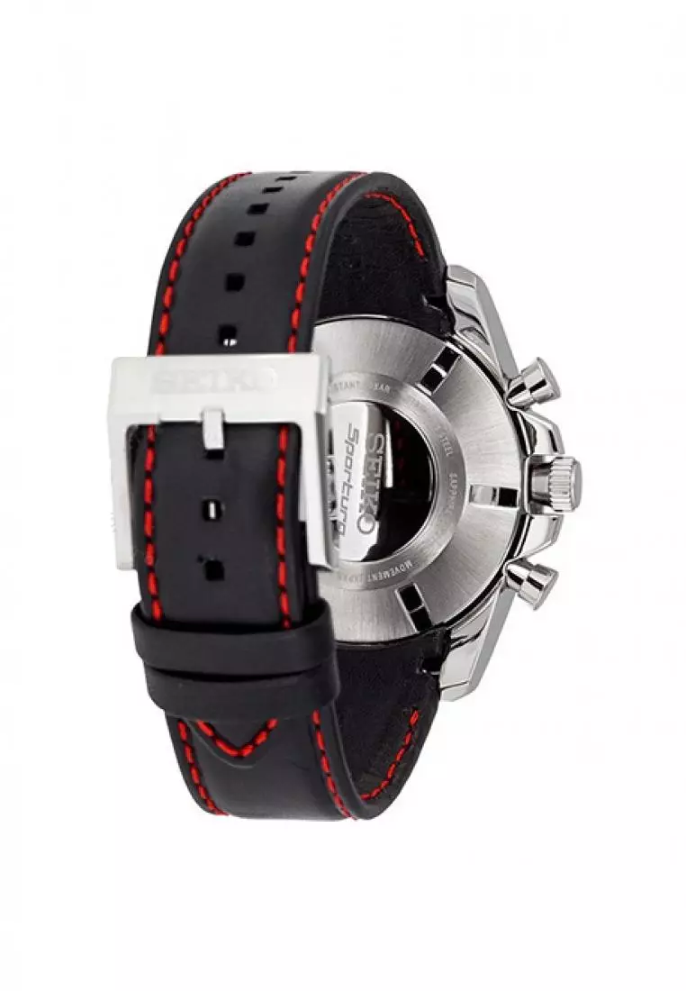 Jam Tangan Pria Chronograph Original Garansi Resmi Strap Leather Black SNAE69P2 SNAE69-2 black
