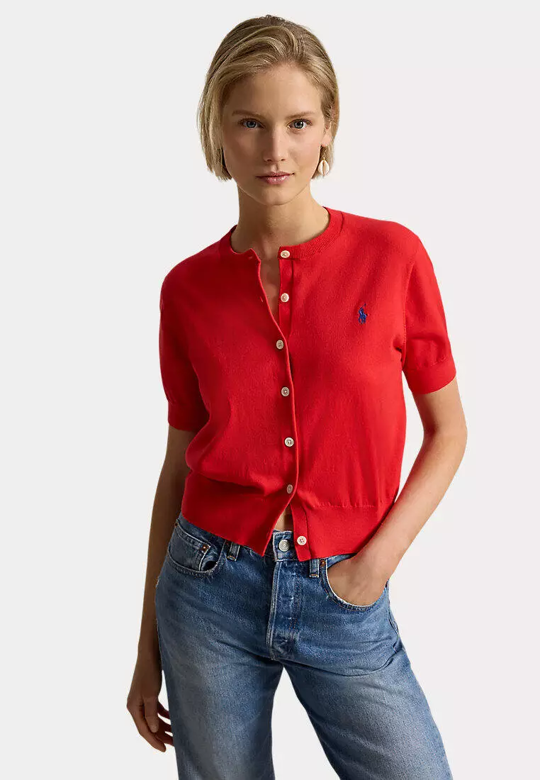 Cotton-Blend Short-Sleeve Cardigan