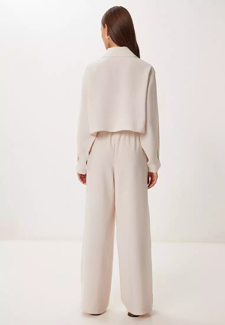 Women's Cream Modal Shirt Pants Suit Bv00158