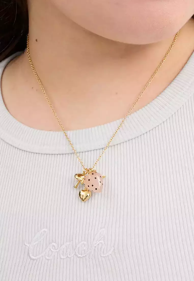 X Observed By Us Strawberry Charm Pendant Necklace in Gold/ Multi CV262
