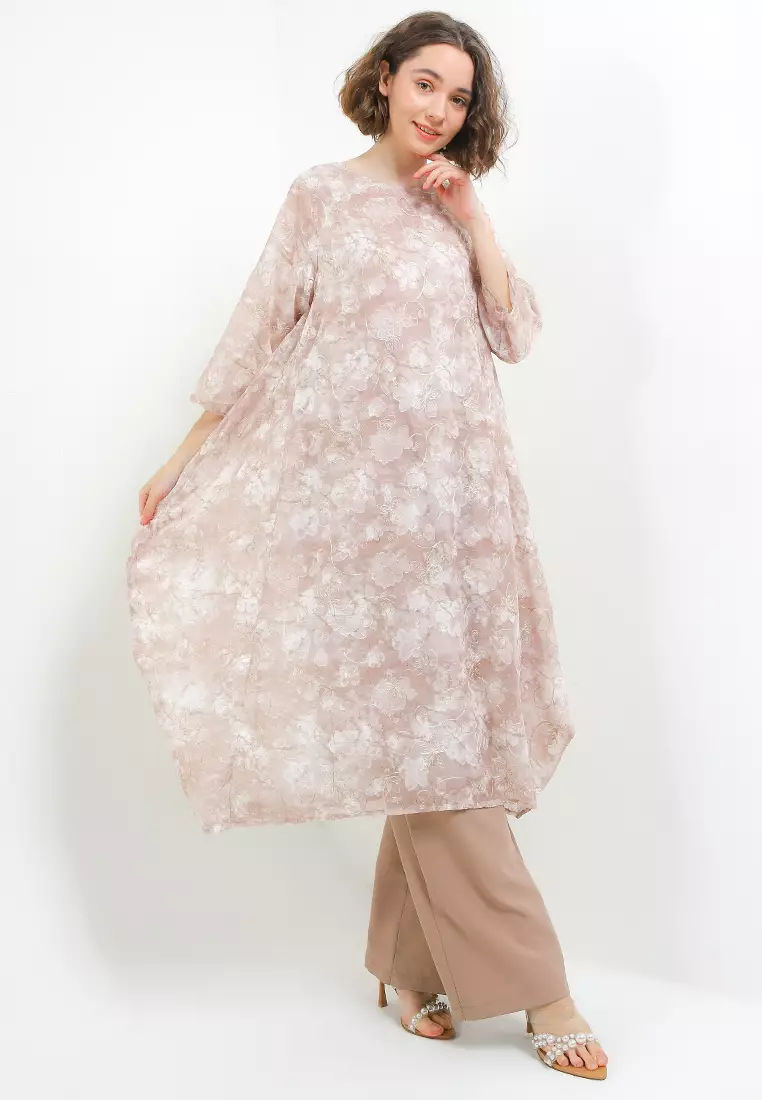 Gold Embroidery Flo Print Jacq Bubble Tunic