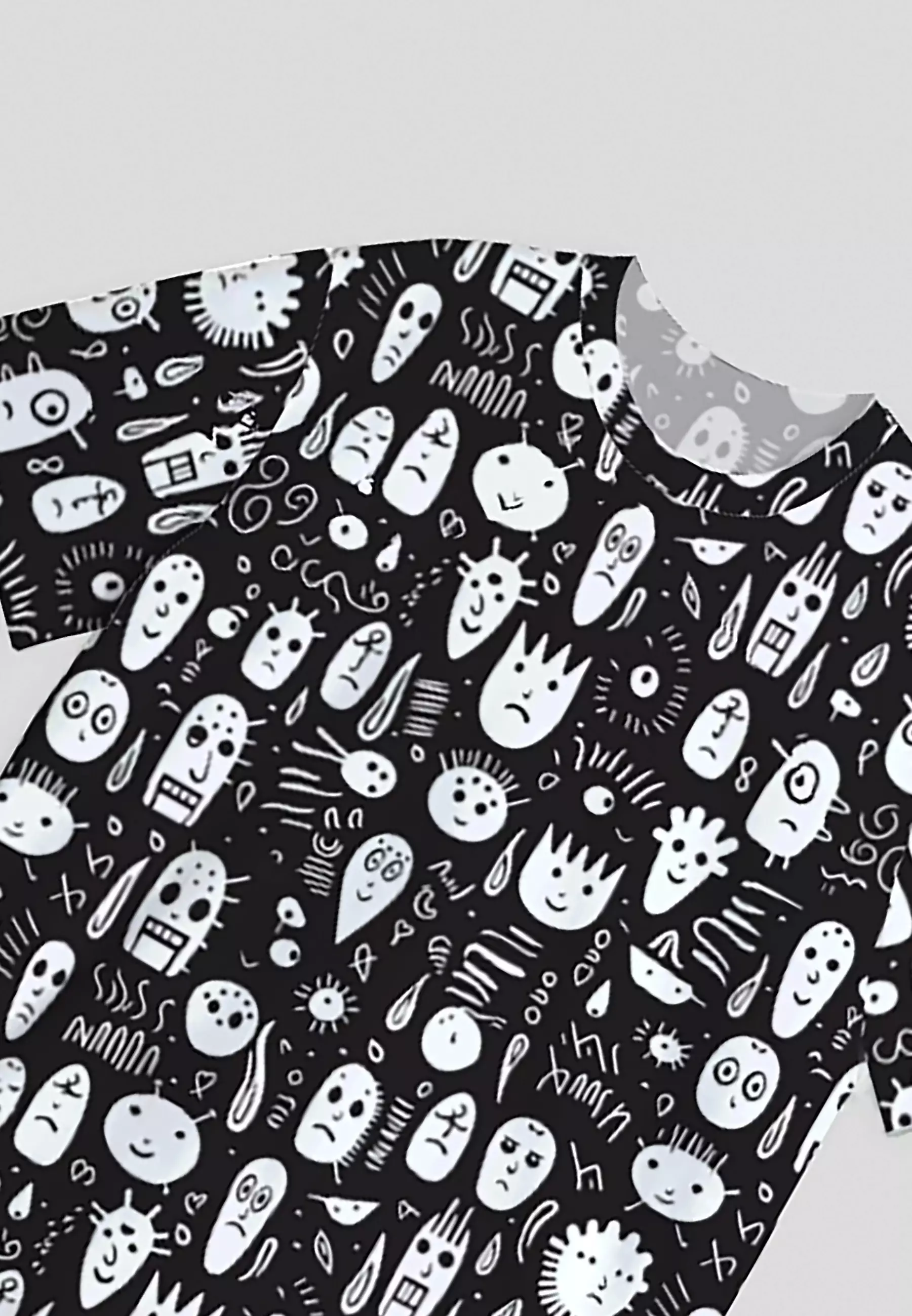 NX021 kaos oversize full motif abstrak aesthetic doodle face bahan tebal light scuba Nade