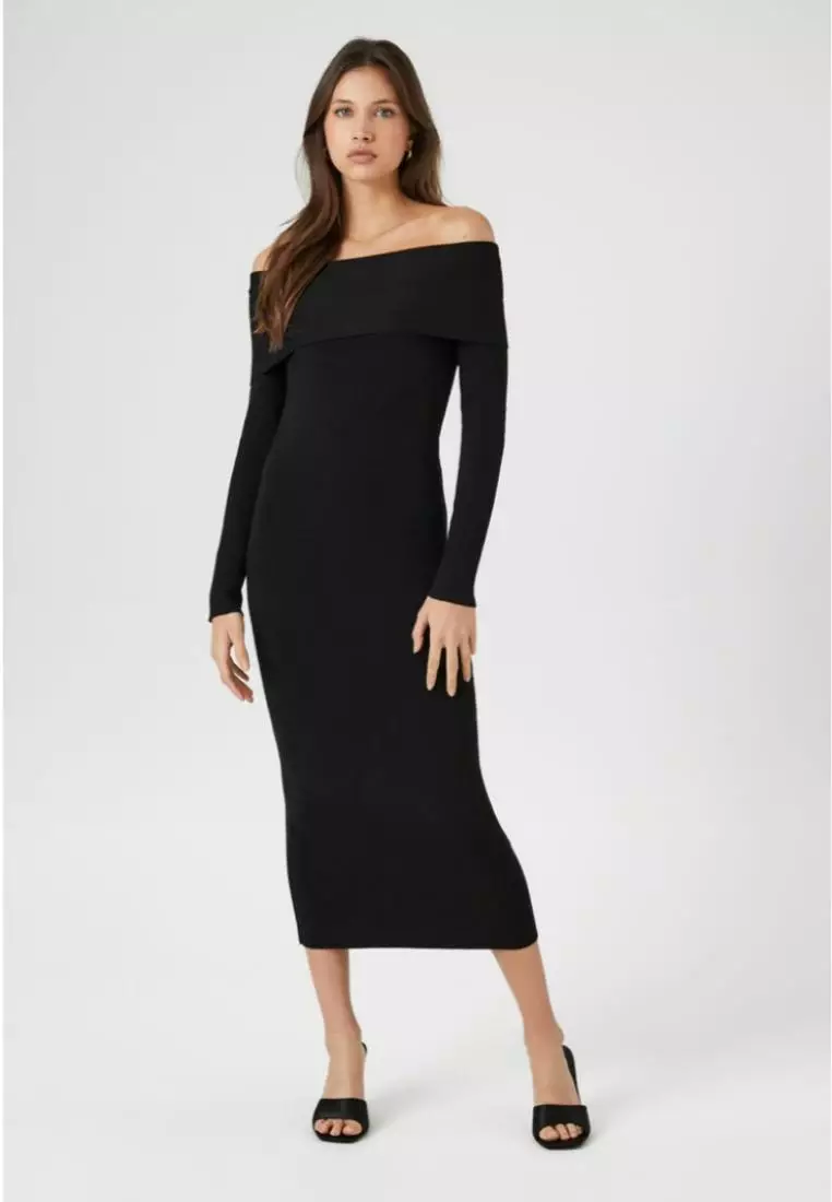 Off shoulder discount midi sweater dress