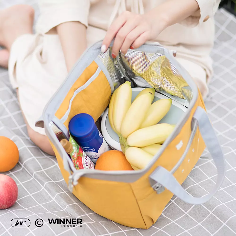 Tas Bekal Makan Tahan Panas Dingin Anti Air Makanan Bento Elegan Thermal Lunch Bag (T14-008) - Hitam M