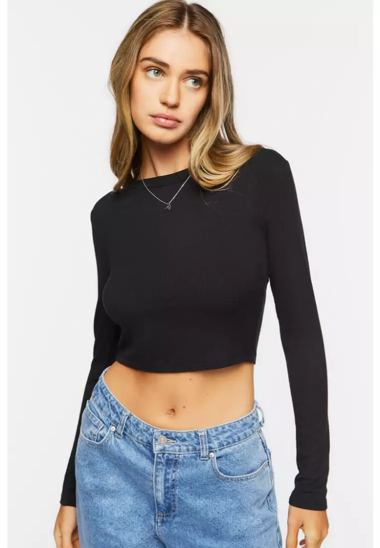 Buy FOREVER 21 Ribbed Knit Long Sleeve Crop Top 2024 Online