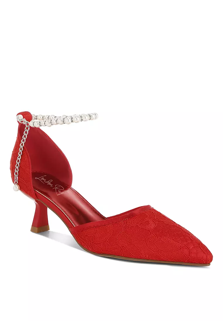 Sandal hak anak kucing berenda warna hitam