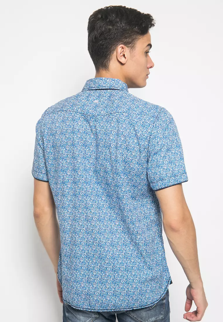 LGS - Kemeja Casual Pria - Lengan Pendek - Biru - Motif Abstrak - JSH.392.S869F.679.C