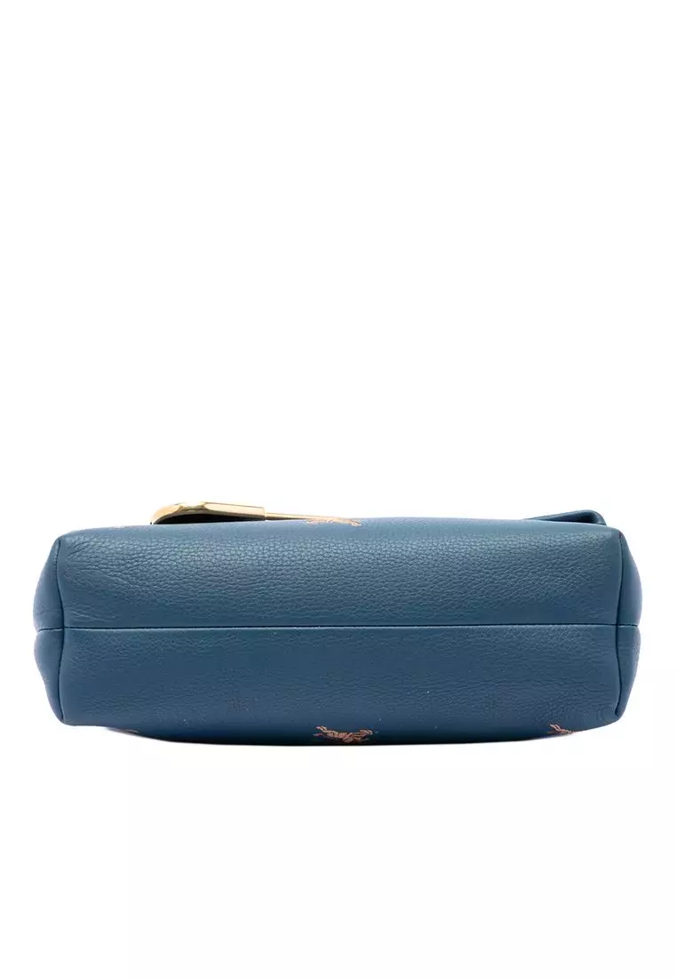 Pre-Loved Burberry Medium Equestrian Knight Embroidered Leather Safety Pin Foldover Clutch