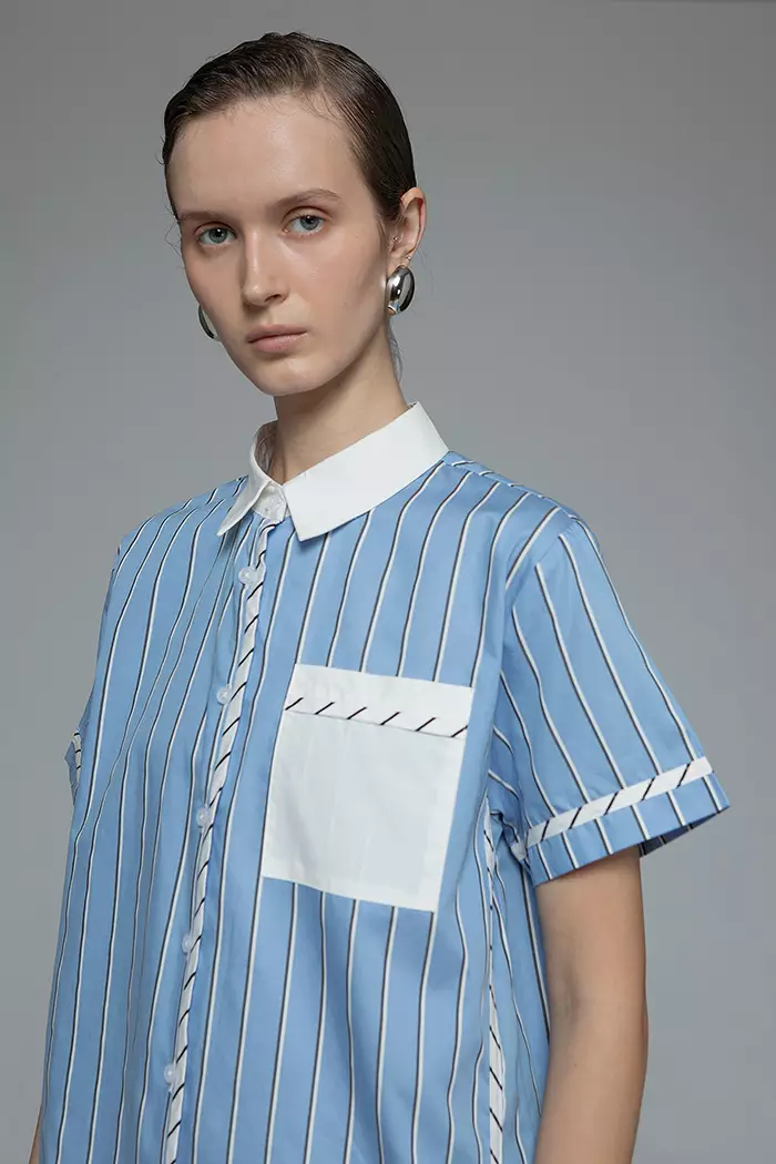 COTTONINK Studio - Atasan Kemeja Wanita Blue Striped Sano #StudioFallWinter25