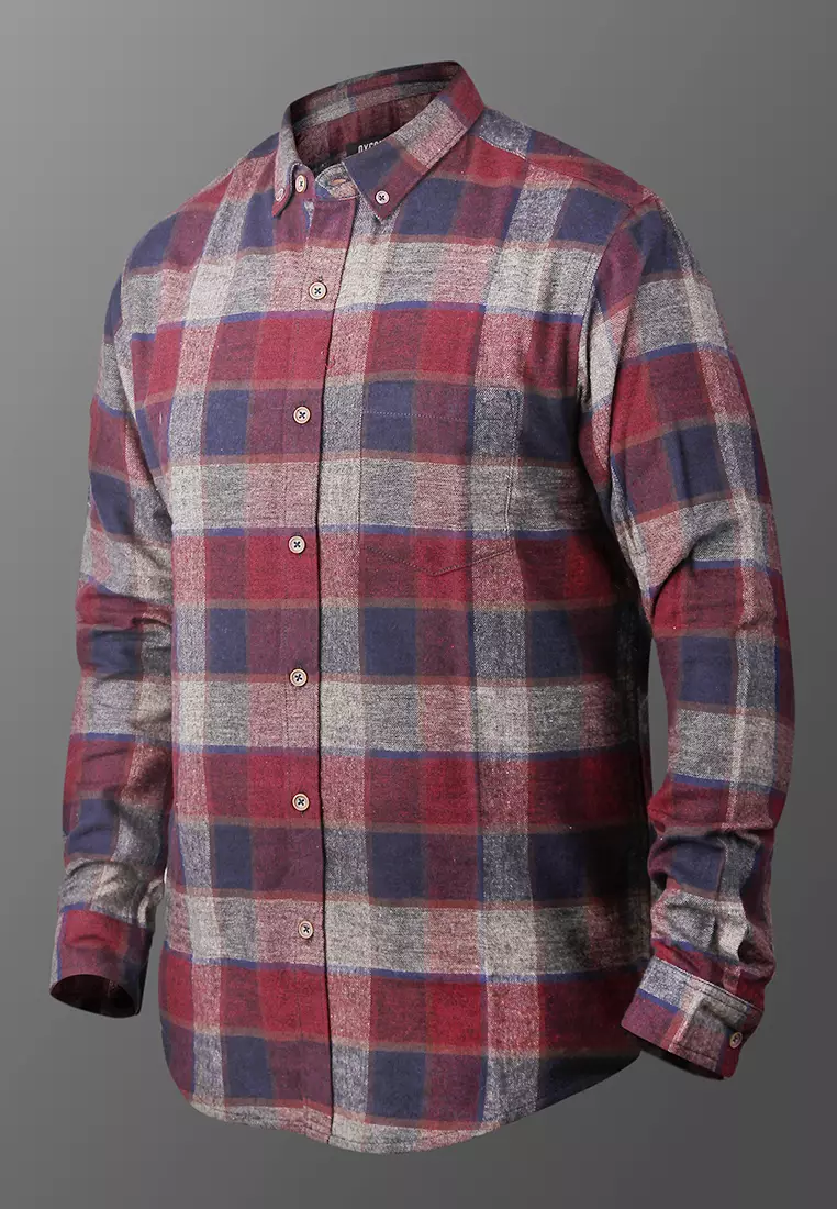 Kemeja Flannel tangan panjang cotton oxcon Maroon Navy