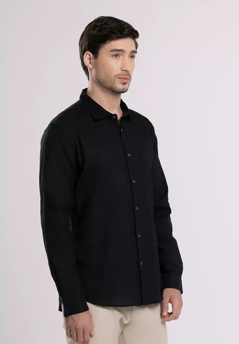 MOC - Kemeja Polos Pria Lengan Panjang Ford - Black