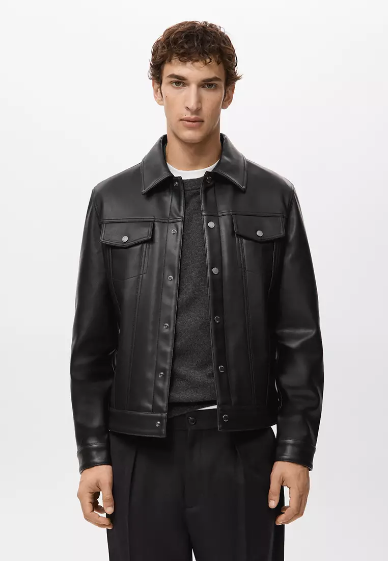 Faux-Leather Jacket with Pockets