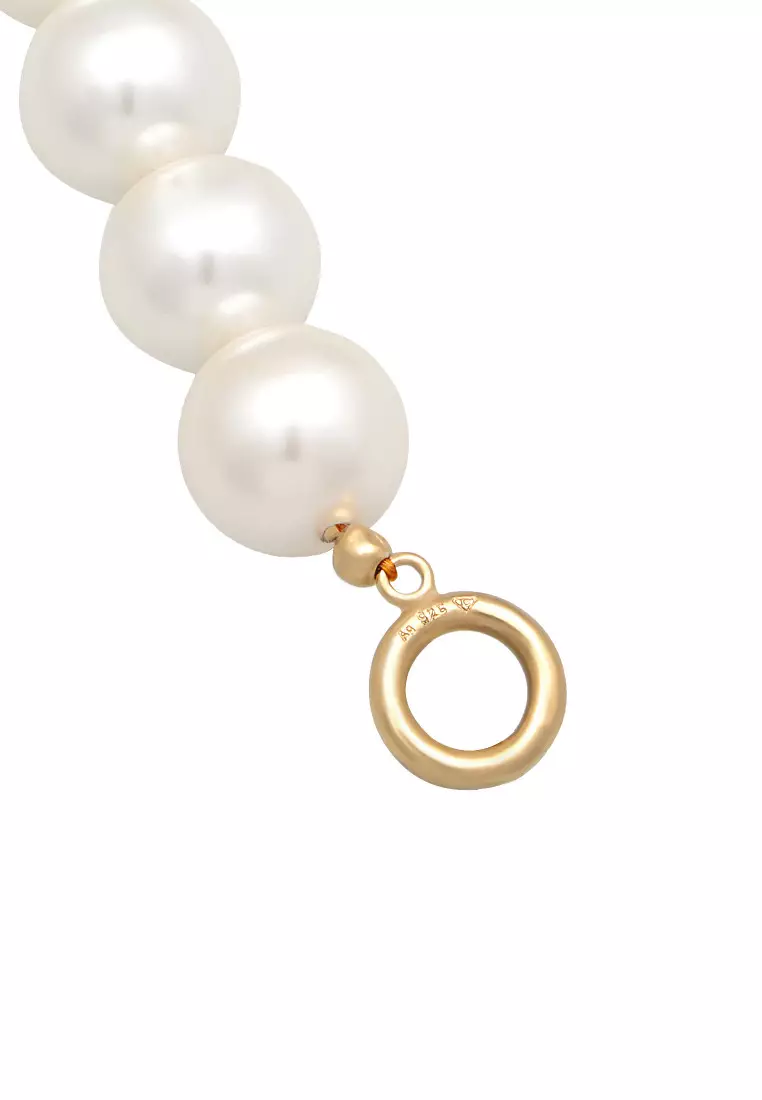 Kalung Perhiasan Perak 925 Wanita Trend T-Bone Clasp Shell Core Pearls Gold Plated