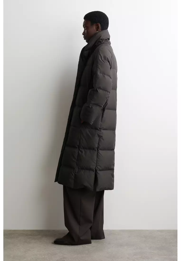 SHAWL-COLLAR QUILTED DOWN LONG COAT