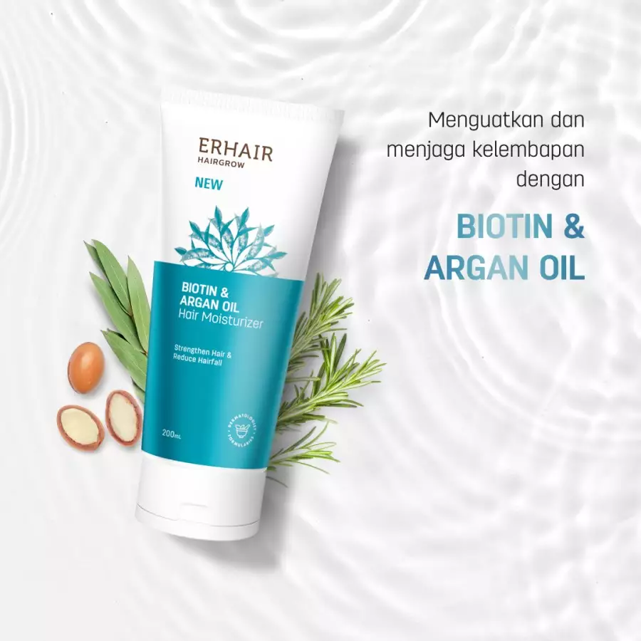ERHAIR Hairgrow Hairfall Protection Moisturizer 200ml - Conditioner Rambut Rontok, Patah dan Kering | Anti Frizzy & Berkilau | Conditioner Anti Rontok | Biomimetic Keratin & Biotin