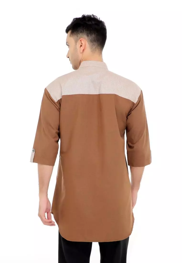 Baju Koko Gamis Muslim Pria Luqman - Coklat