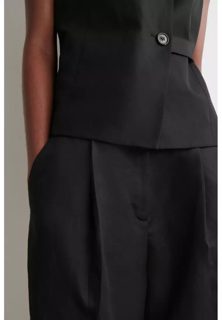 RELAXED LINEN-BLEND WIDE-LEG TROUSERS