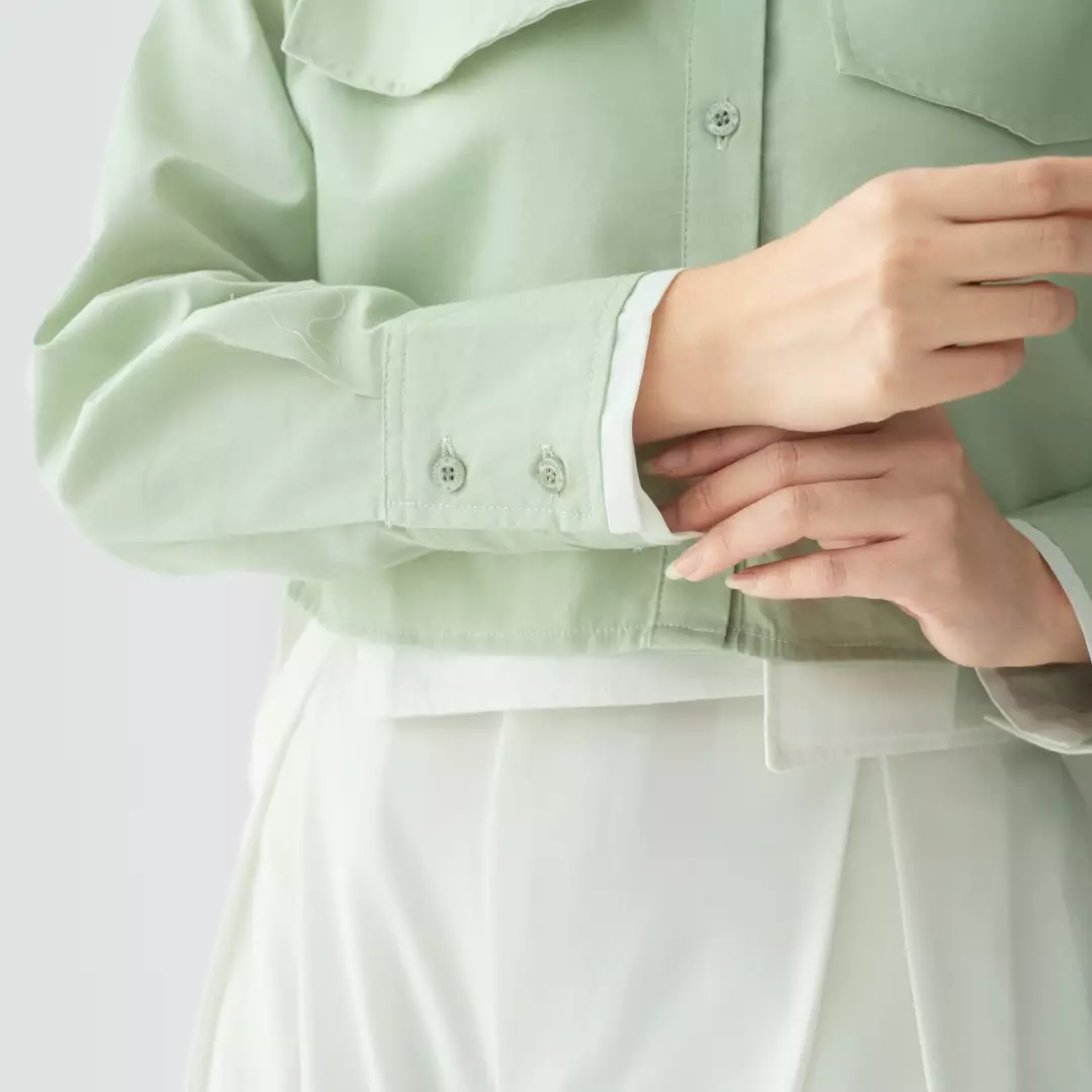 Platini Baju Kemeja Crop Top Lengan Panjang Wanita Katun 62001 Willow Green