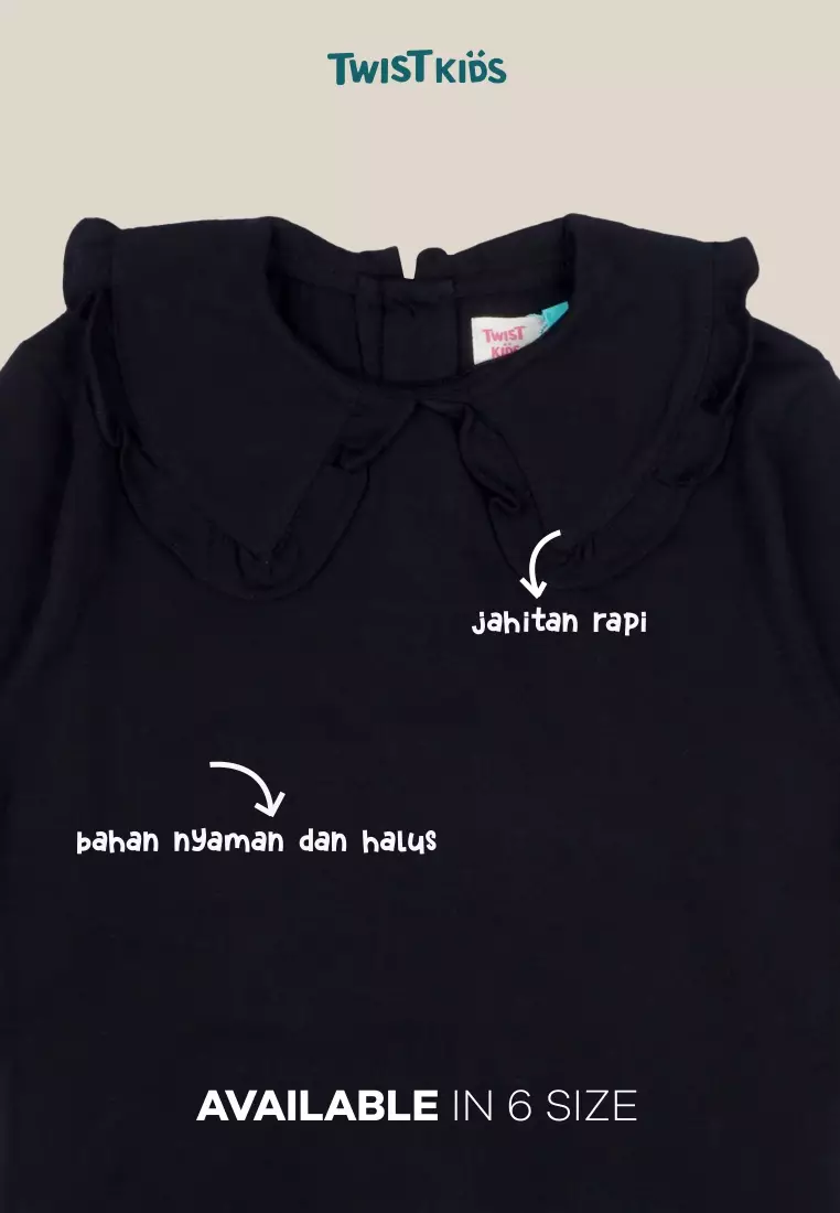 Twist Kids [Official Store] - Kyla NC, New Girls Collection, Atasan/Tshirt/Longsleeve/Kaos Lengan Panjang Anak Perempuan (usia 4-14 tahun) Warna Hitam (Black)