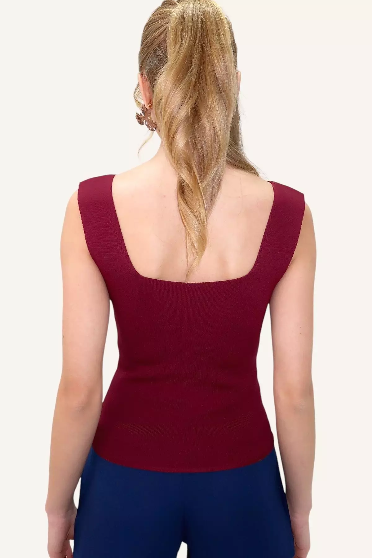 Women's Plum Square Neck Slim Mercerized Blouse