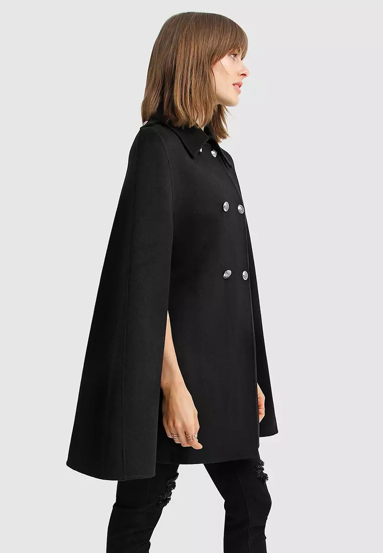Long black wool cape clearance