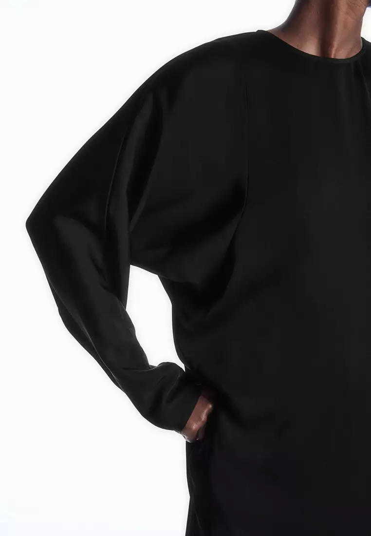 Batwing-Sleeve Satin Shift Dress