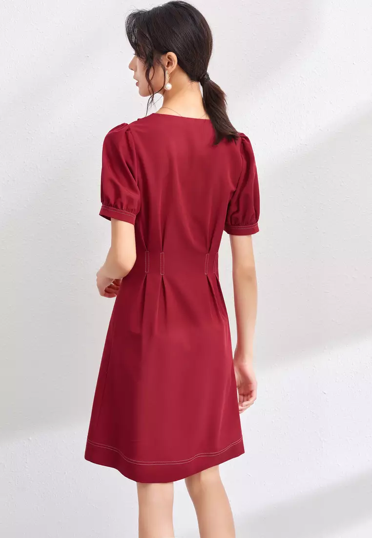Red short cheap sleeve dress
