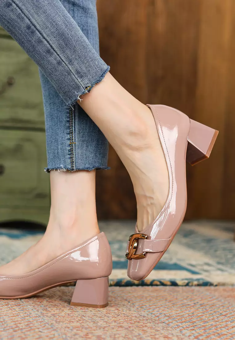 4.5CM Square Toe Horsebit Buckle Pumps XJ332-8