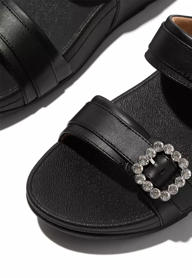 Lulu Women Crystal-buckle Leather Slides