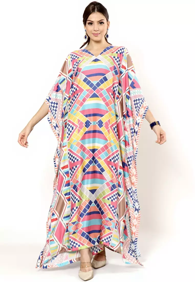 Kanzi Short Sleeve Songket Kaftan Pink