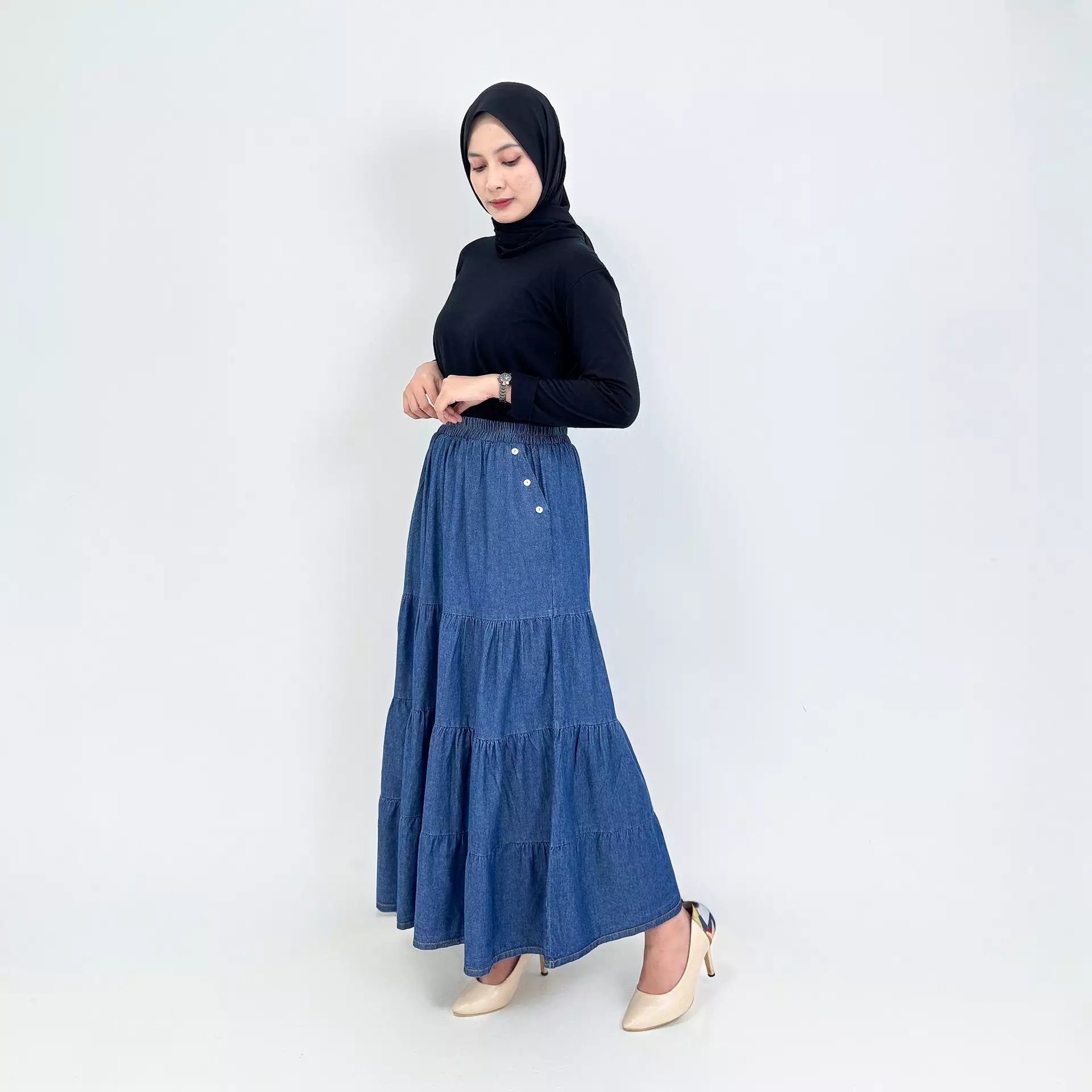 Evy Rok Panjang Denim Wanita [BIRU TUA]