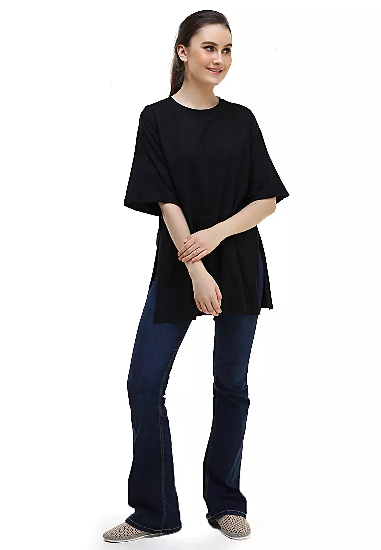 Fintan Tshirt Super Comfy Short Sleeve Design Simple And Casual Look Atasan Wanita - Black