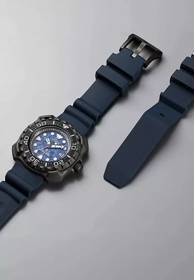 Citizen 西鉄城 Promaster 系列200米防水專業潛水超級鈦金屬錶殼藍色錶盤藍色橡膠錶帶光動能男士腕錶 BN0227-09L