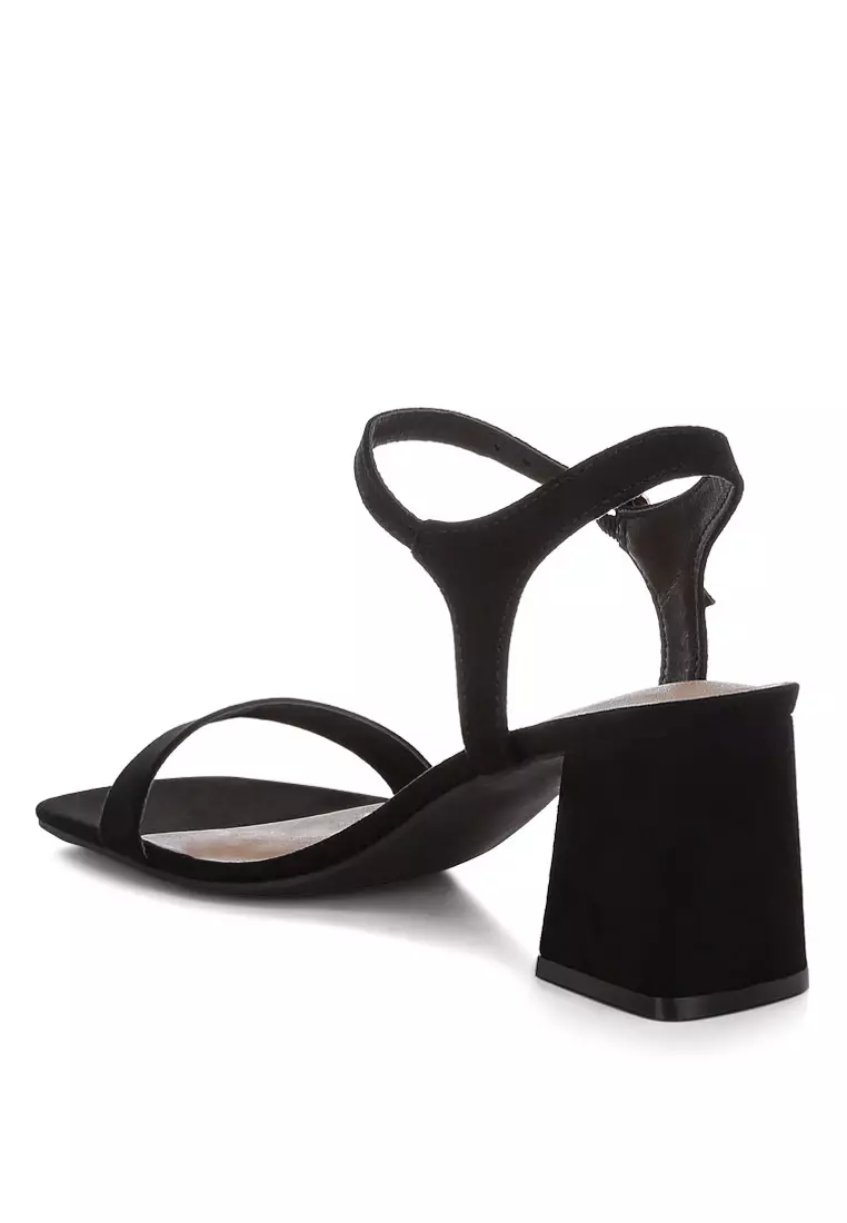 Square Toe Block Heels In Black