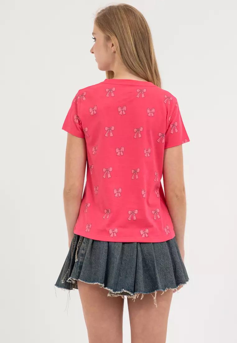 Ladies All Over Print Tee Honey Suckle Pink
