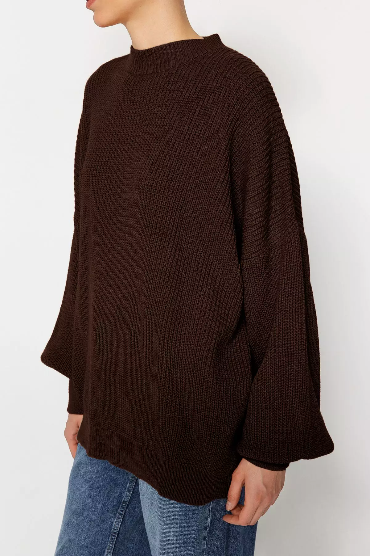 Brown Wide Fit Basic Knitwear Sweater