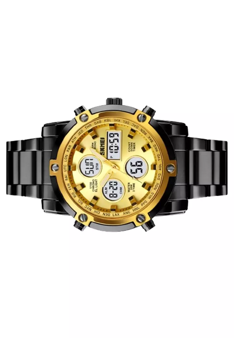 Jam Tangan Kasual Digital Analog Pria LED 1389 Waterproof 30M Strap Tali Material Stainless Steel TQ98 ORIGINAL