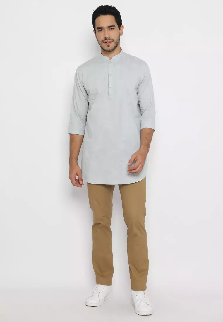 Jobb Rumi Baju Koko Pria Kurta Lengan Pendek Regular Fit Abu-Abu
