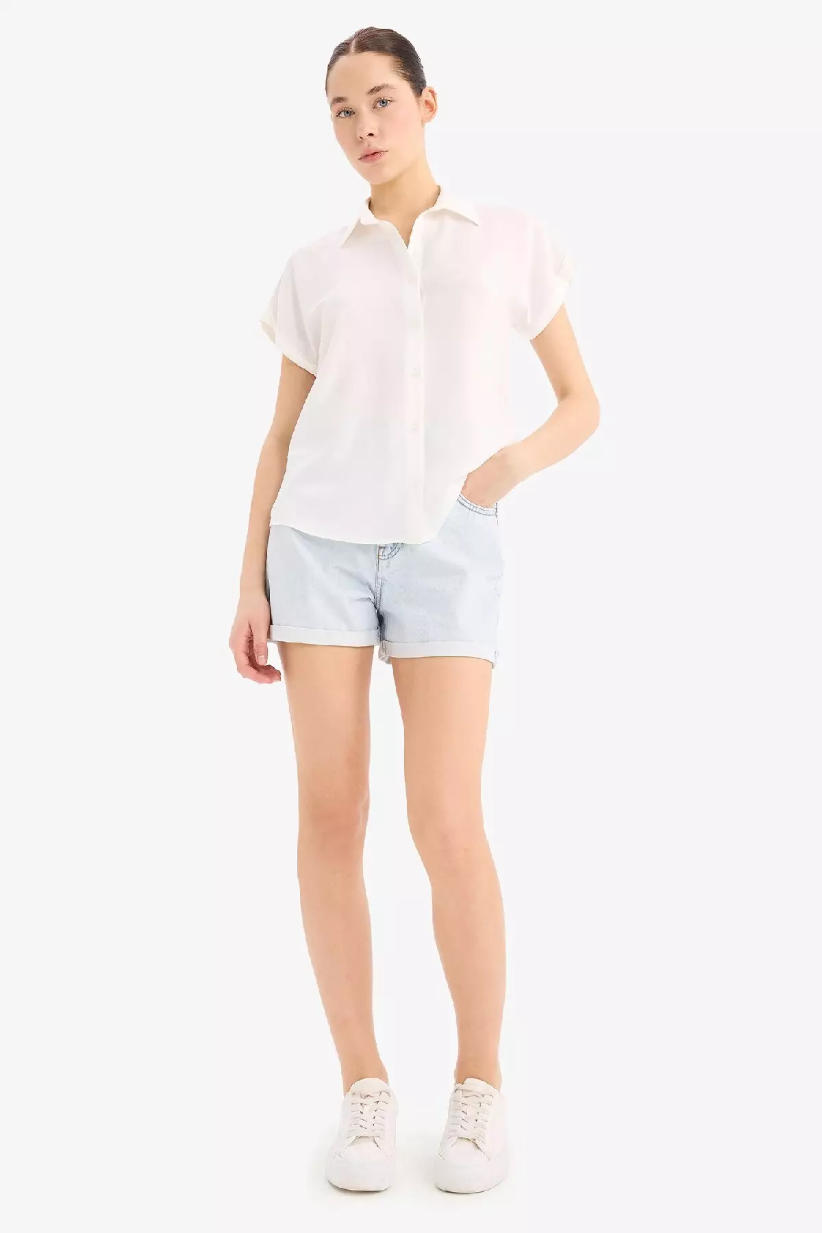 Regular Fit Basic Plain Viscose Short Sleeve Shirt N7819Az25Sp