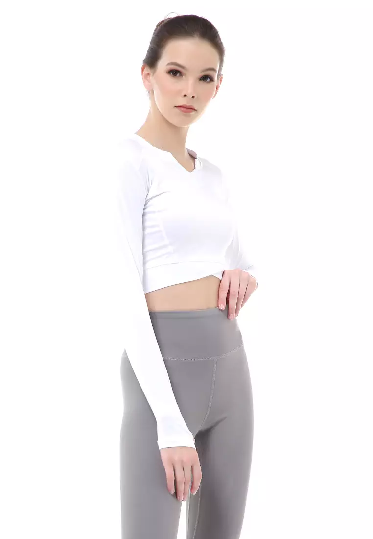 Mikayla Baju Olahraga Wanita Sportywear Crop Lengan Panjang Material Nylon Spandex ORIGINAL - White