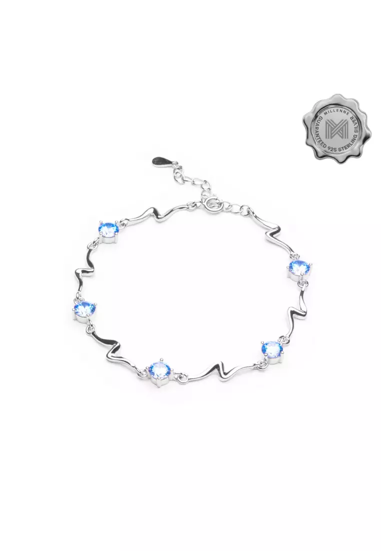 Multifaceted Blue Topaz ZigZag White Gold Bracelet with 925 Sterling Silver