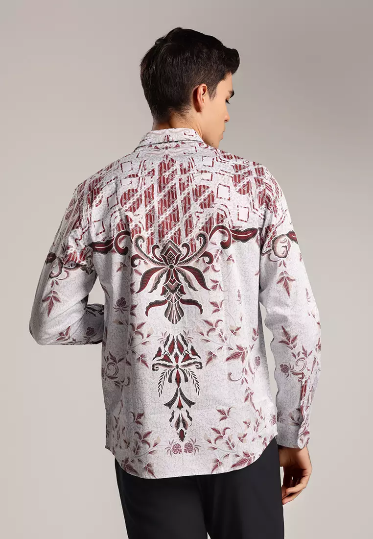 MOC - Kemeja Batik Pria Lengan Panjang Pattani - White