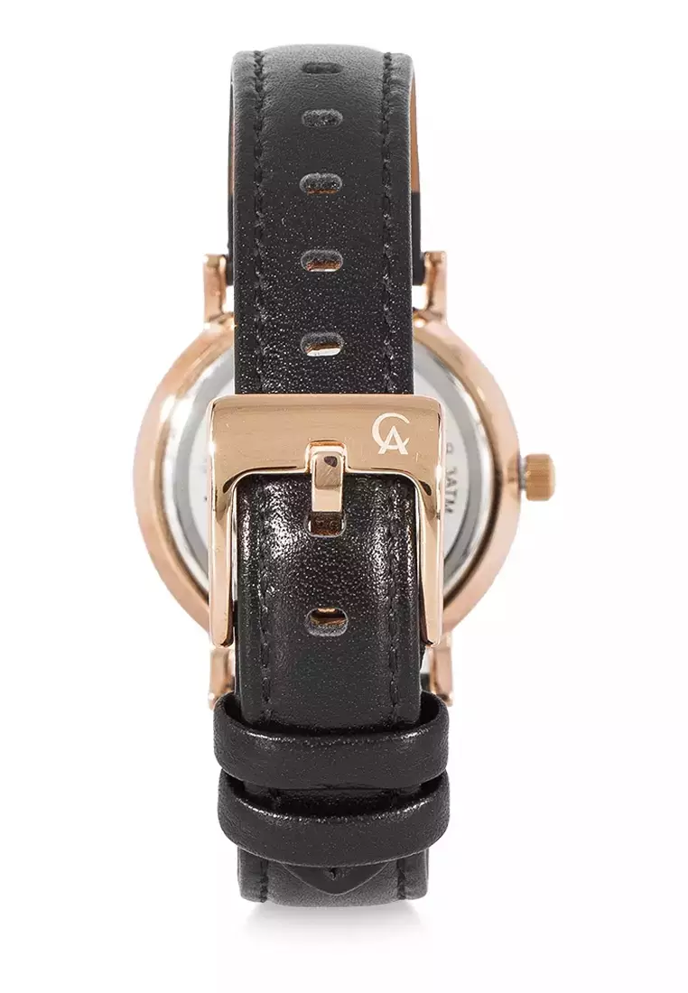 Alexandre Christie Jam Tangan Wanita - Black Rosegold Silver - Leather Strap - 8698 LHLRGSLBA